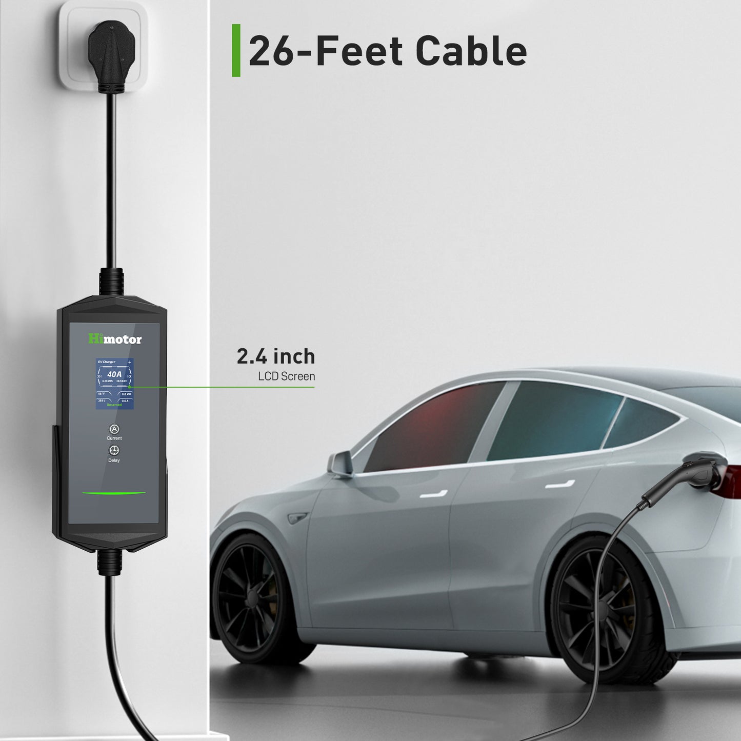 EV Charger Level 2, 16-40A 110-240V, Include J1772 to Tesla Adapter, with 26ft Charge Cable and NEMA 14-50 Plug, with Function of Adjustable Current and Reserve Charging Time