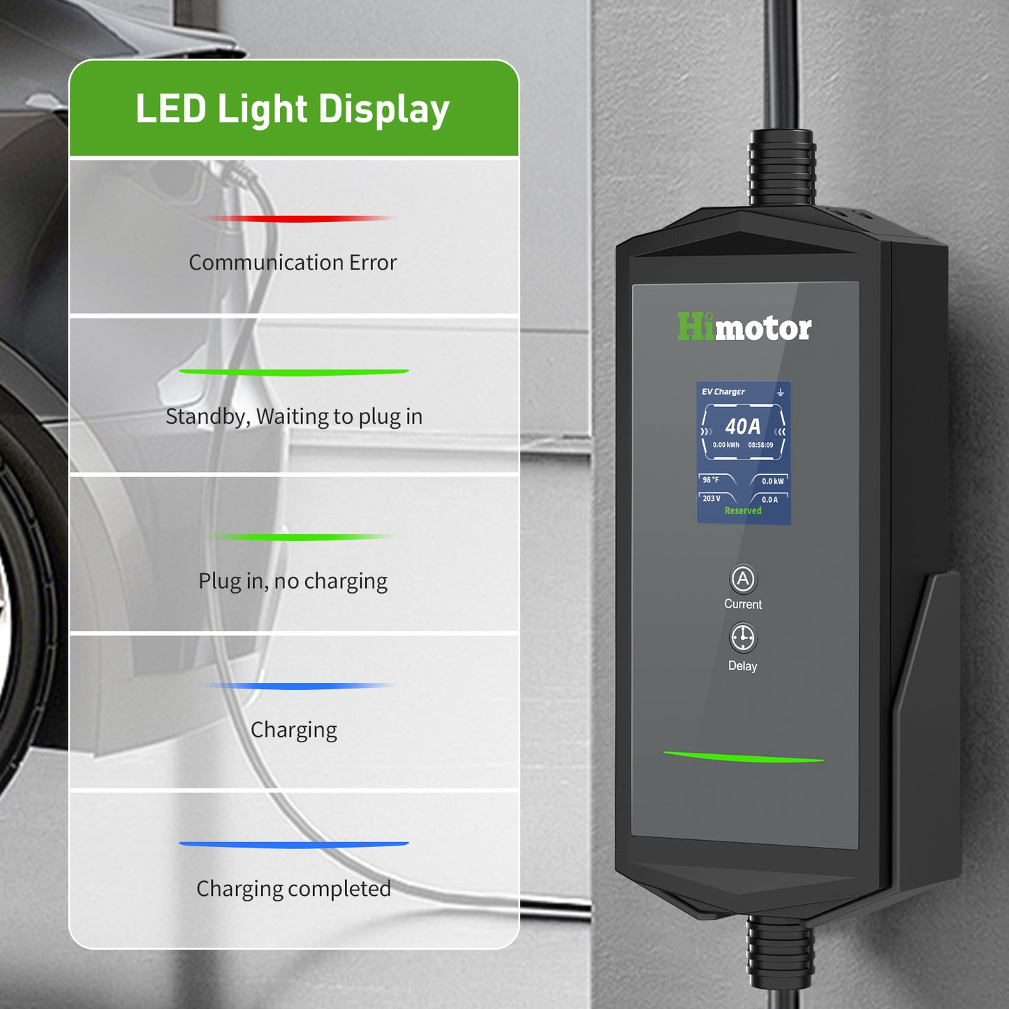 EV Charger Level 2, 16-40A 110-240V, Include J1772 to Tesla Adapter, with 26ft Charge Cable and NEMA 14-50 Plug, with Function of Adjustable Current and Reserve Charging Time