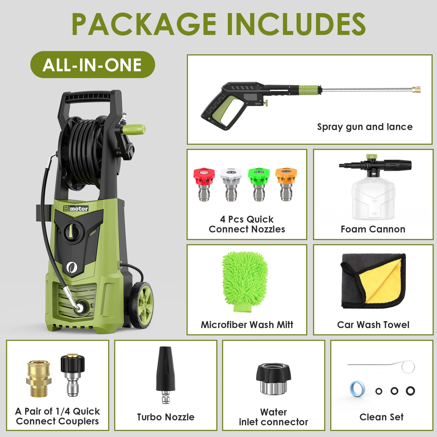 Electric Pressure Washer - Foam Cannon Included, Car Wash Machine with Wash Mitt, For Deck, Driveway, Patio