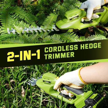 Cordless  2-in-1 Hedge Trimmer - With 20v Battery*2 And Charger, Grass Shears, Battery Powered Hedge Trimmer For Grass Pruning, Bush Trimming