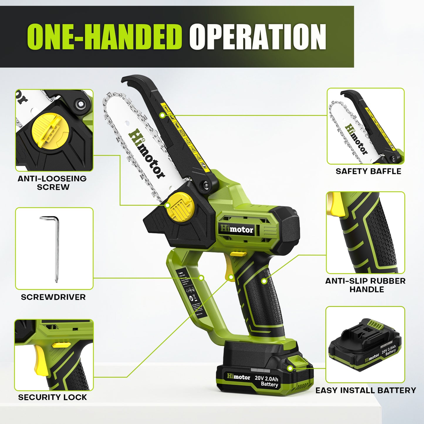 6 Inch Mini Chainsaw - With 2 Battery Packs and Charger, 2 Extra chains, Electric Hand Saw for Brush Cutting, Tree Pruning, Gardening Works