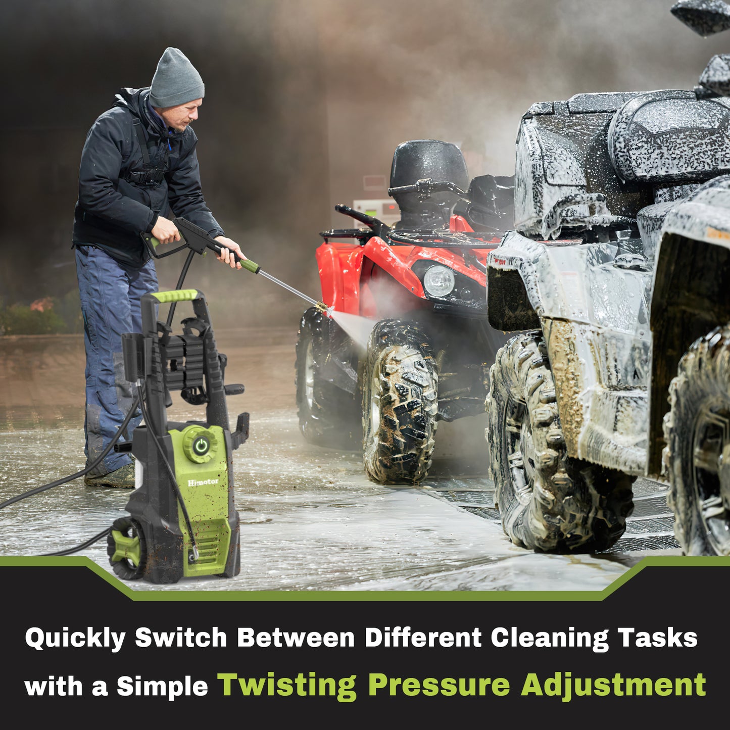 Electric Pressure Washer - with Adjustable PSI Switch, Power Washer with Hose Reel, with Foam Cannon