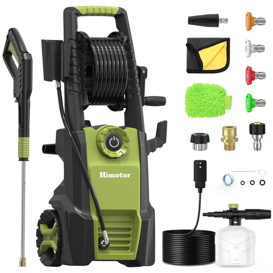 Electric Pressure Washer - with Adjustable PSI Switch, Power Washer with Hose Reel, with Foam Cannon